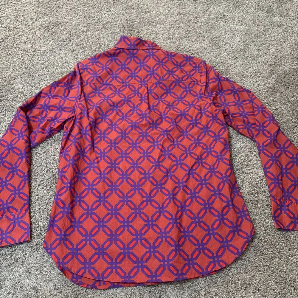 J.Crew Bungalow Cotton Beachy Top Shirt Size‎ 8 Preppy V-Neck Long Sleeve Career